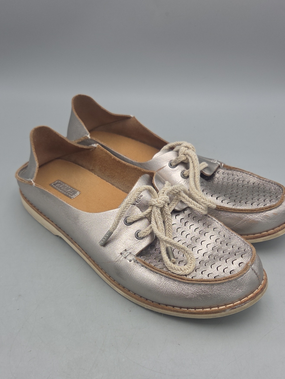 OluKai Moku Perf Leather Boat Shoes  Metallic Women's Sz 9
